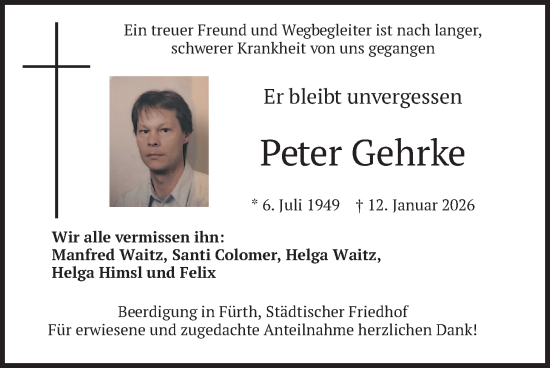 Traueranzeige von Peter Gehrke von merkurtz