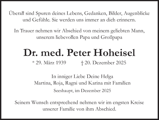 Traueranzeige von Peter Hoheisel von merkurtz