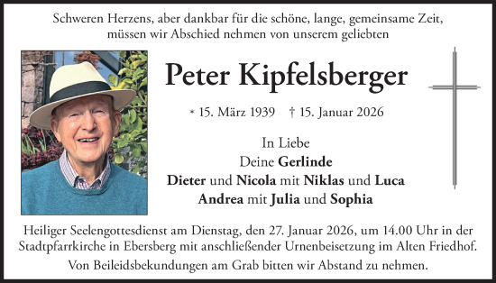 Traueranzeige von Peter Kipfelsberger von merkurtz