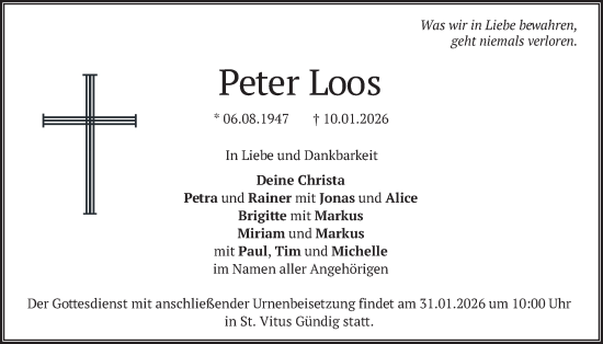 Traueranzeige von Peter Loos von merkurtz