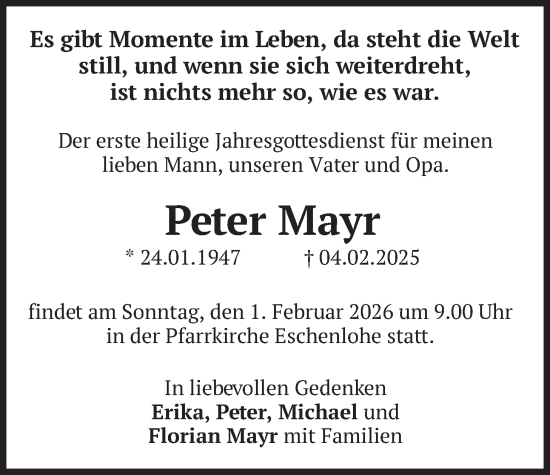 Traueranzeige von Peter Mayr von merkurtz