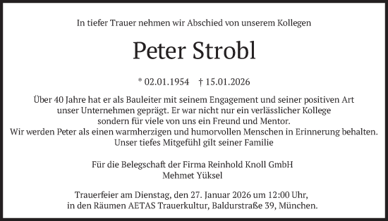 Traueranzeige von Peter Strobl von merkurtz
