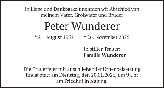 Traueranzeige von Peter Wunderer von merkurtz
