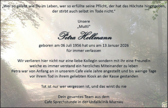Traueranzeige von Petra Hellmann von merkurtz