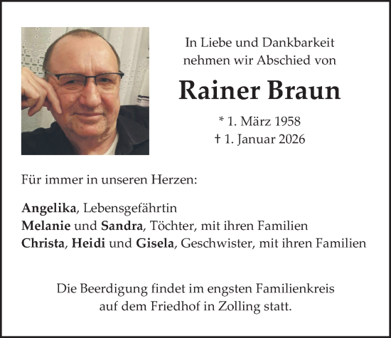Traueranzeige von Rainer Braun von merkurtz