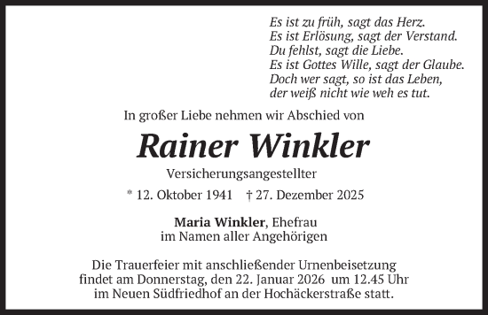 Traueranzeige von Rainer Winkler von merkurtz