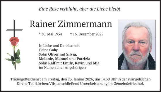 Traueranzeige von Rainer Zimmermann von merkurtz