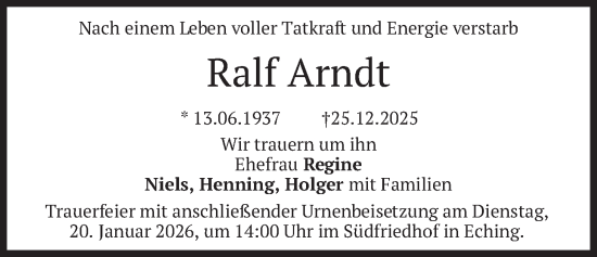 Traueranzeige von Ralf Arndt von merkurtz