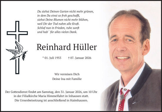 Traueranzeige von Reinhard Hüller von merkurtz