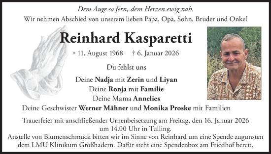 Traueranzeige von Reinhard Kasparetti von merkurtz