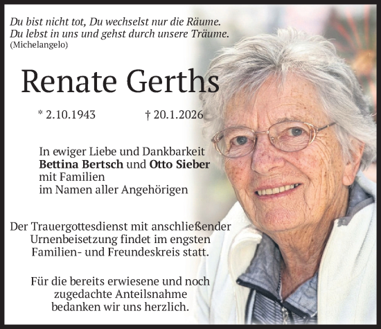 Traueranzeige von Renate Gerths von merkurtz