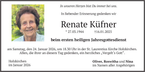 Traueranzeige von Renate Küfner von merkurtz