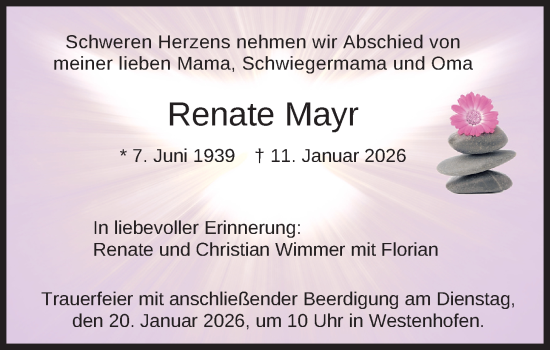 Traueranzeige von Renate Mayr von merkurtz