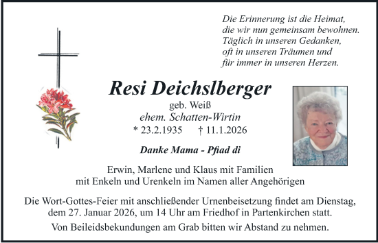 Traueranzeige von Resi Deichslberger von merkurtz