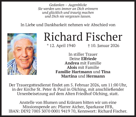 Traueranzeige von Richard Fischer von merkurtz