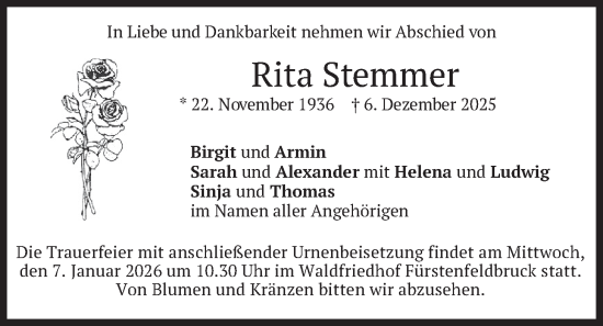 Traueranzeige von Rita Stemmer von merkurtz