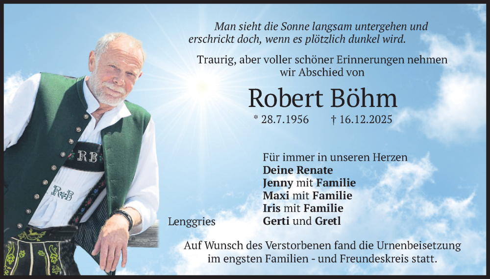  Traueranzeige für Robert Böhm vom 17.01.2026 aus merkurtz