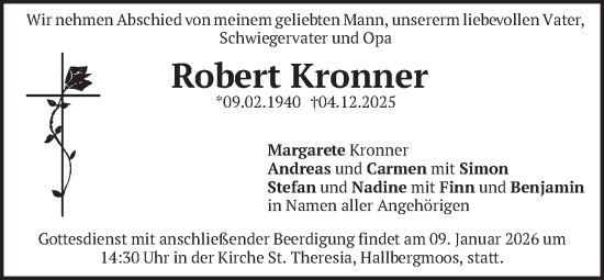 Traueranzeige von Robert Kronner von merkurtz