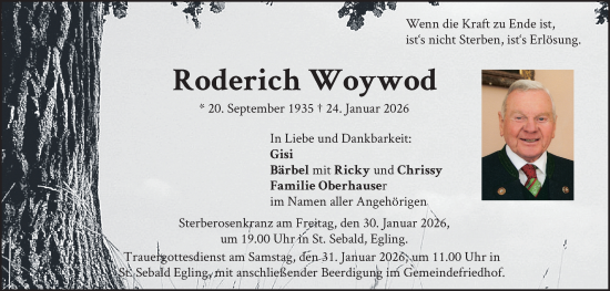 Traueranzeige von Roderich Woywod von merkurtz