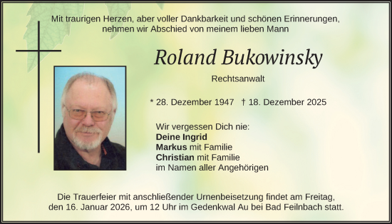 Traueranzeige von Roland Bukowinsky von merkurtz