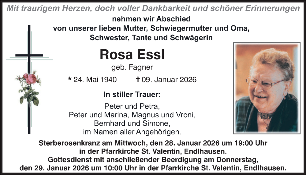  Traueranzeige für Rosa Essl vom 24.01.2026 aus merkurtz