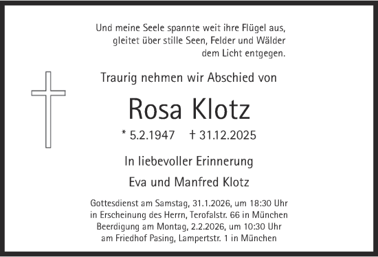 Traueranzeige von Rosa Klotz von merkurtz