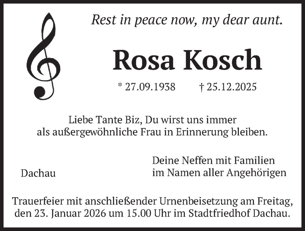 Traueranzeige für Rosa Kosch vom 17.01.2026 aus merkurtz