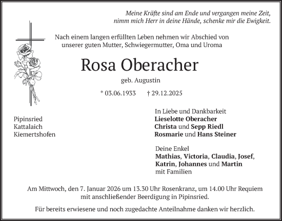 Traueranzeige von Rosa Oberacher von merkurtz
