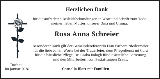 Traueranzeige von Rosa Anna Schreier von merkurtz