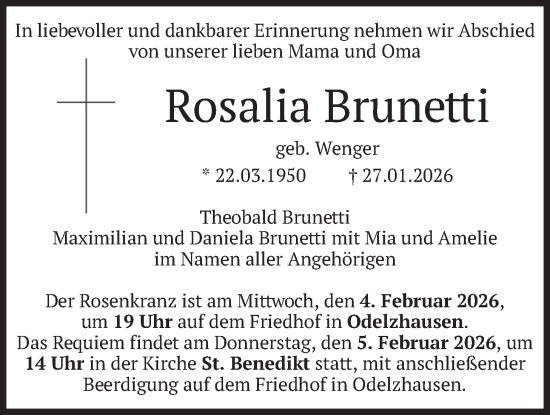 Traueranzeige von Rosalia Brunetti von merkurtz