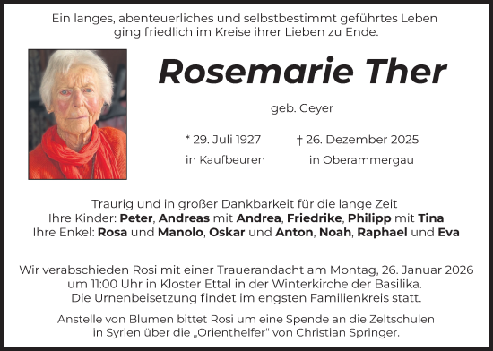 Traueranzeige von Rosemarie Ther von merkurtz