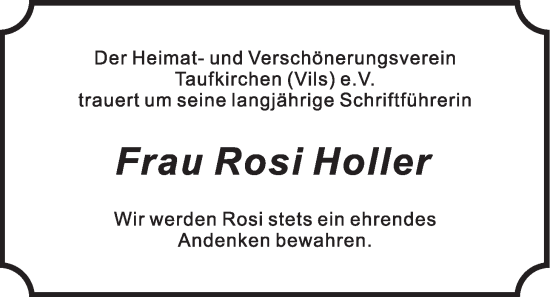 Traueranzeige von Rosi Holler von merkurtz