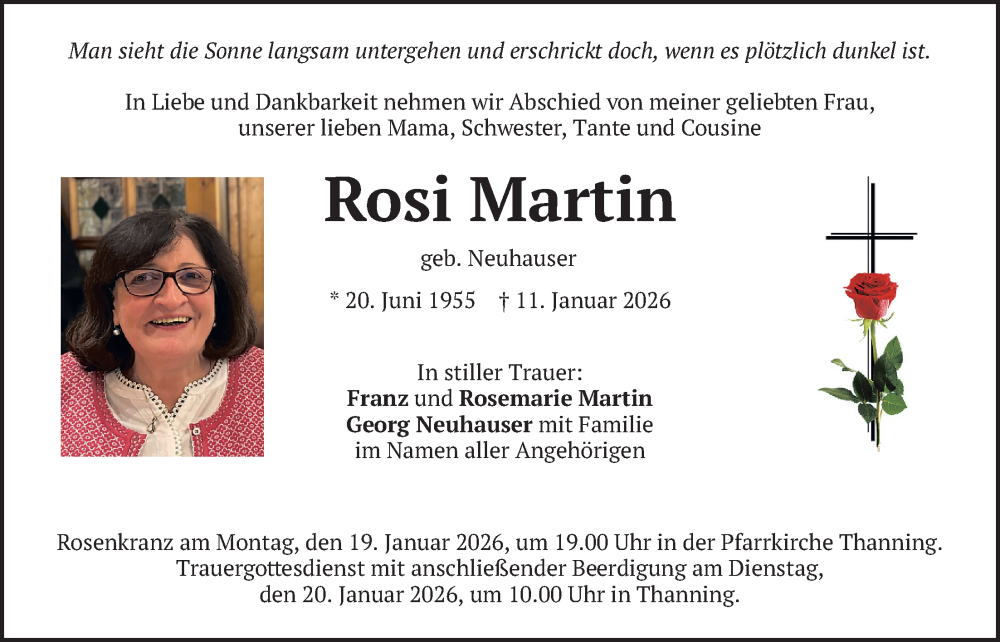  Traueranzeige für Rosi Martin vom 16.01.2026 aus merkurtz