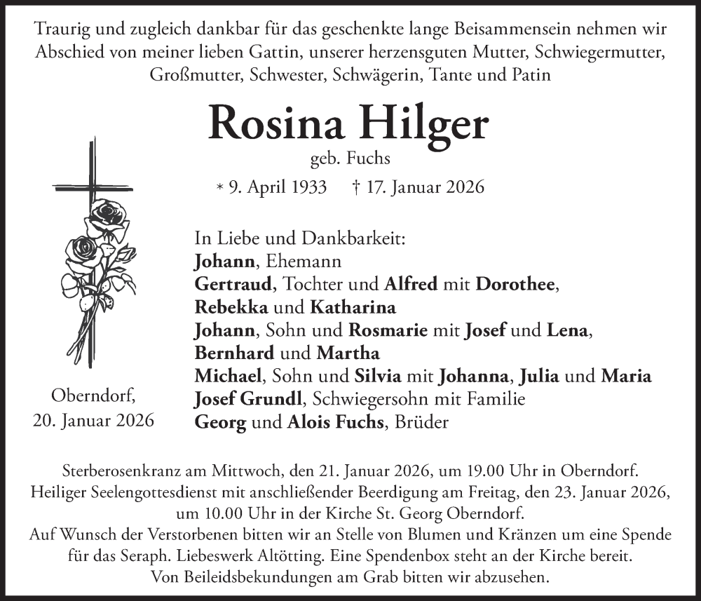  Traueranzeige für Rosina Hilger vom 20.01.2026 aus merkurtz