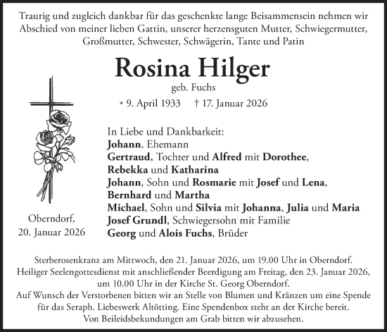 Traueranzeige von Rosina Hilger von merkurtz