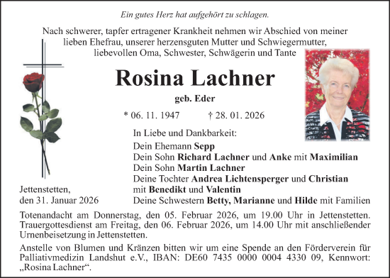 Traueranzeige von Rosina Lachner von merkurtz