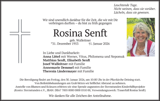 Traueranzeige von Rosina Senft von merkurtz