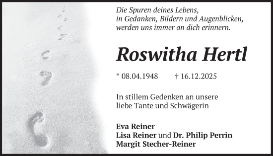Traueranzeige von Roswitha Hertl von merkurtz
