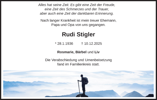 Traueranzeige von Rudi Stigler von merkurtz