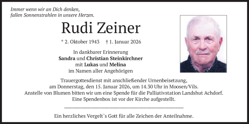  Traueranzeige für Rudi Zeiner vom 10.01.2026 aus merkurtz