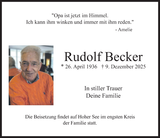 Traueranzeige von Rudolf Becker von merkurtz