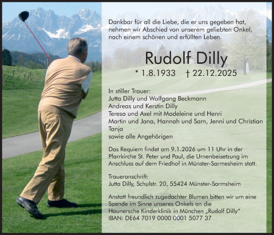 Traueranzeige von Rudolf Dilly von merkurtz