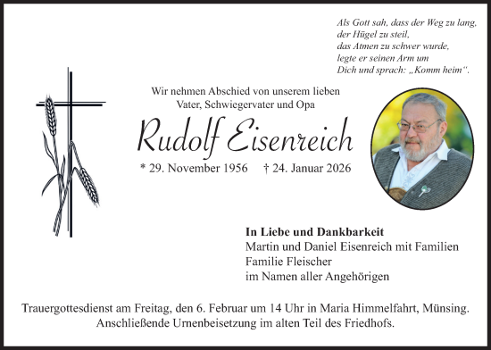 Traueranzeige von Rudolf Eisenreich von merkurtz