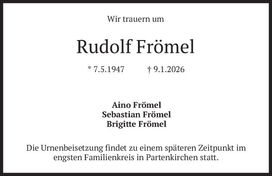 Traueranzeige von Rudolf Frömel von merkurtz