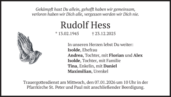 Traueranzeige von Rudolf Hess von merkurtz
