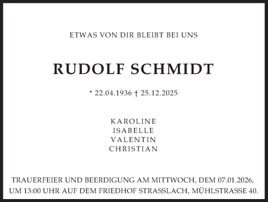 Traueranzeige von Rudolf Schmidt von merkurtz