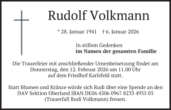 Traueranzeige von Rudolf Volkmann von merkurtz