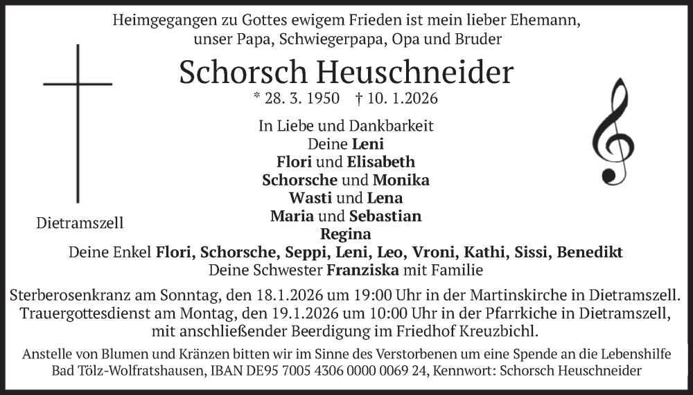  Traueranzeige für Schorsch Heuschneider vom 16.01.2026 aus merkurtz