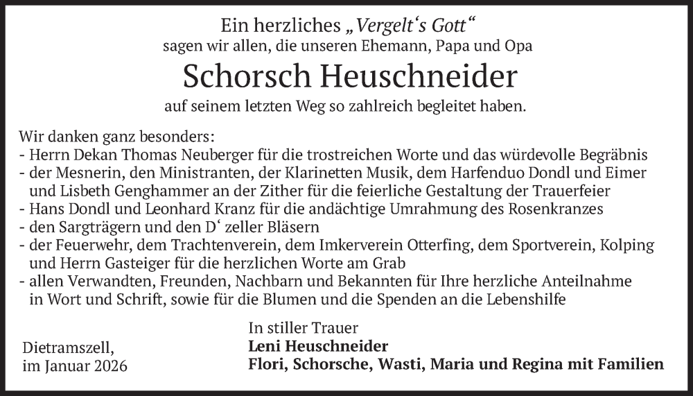  Traueranzeige für Schorsch Heuschneider vom 31.01.2026 aus merkurtz