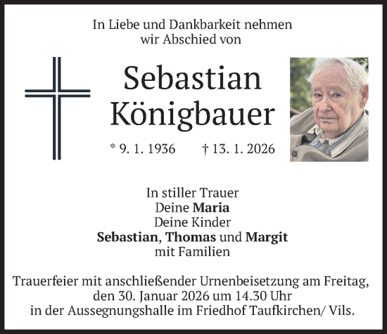 Traueranzeige von Sebastian Königbauer von merkurtz